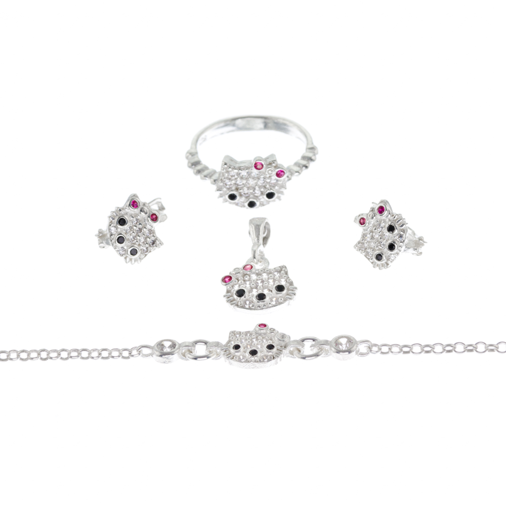 Parure Bijoux Hello Kitty Pour Fille - Collier, Bracelet, Boucles D'oreilles - Neuf Avec étiquettes