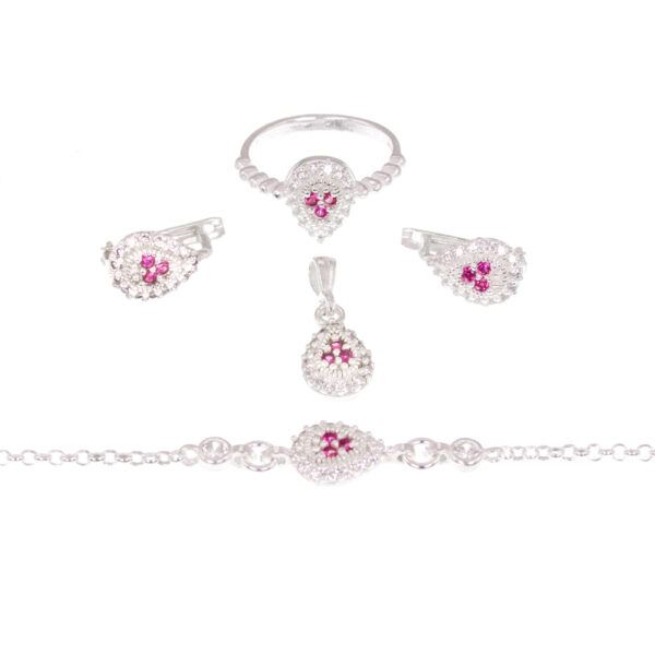 Ensemble en argent orné en saphir rose pour fillette